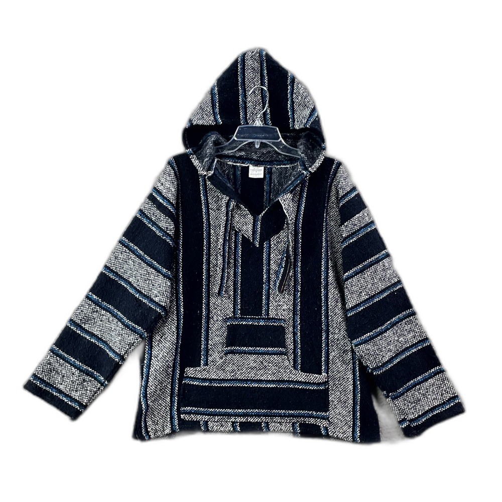 San Jose Mexican Baja Sweater Hoodie Men Medium Blue Black Gorpcore Grunge Skate
